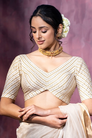 Weaver Story Chanderi Silk Embroidered Saree Blouse