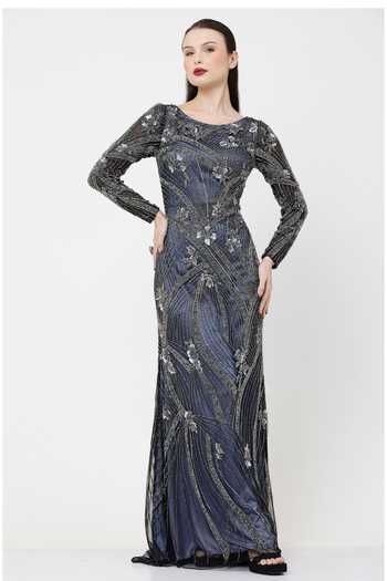 Ambrosia Floral & Linear Pattern Sequin Work Gown 