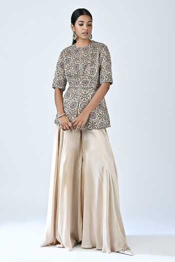 Sejal Kamdar Ajrakh Print Peplum Top & Flared Pant Set 