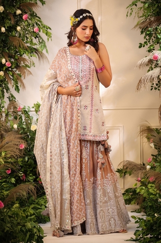 Bairaas Gota Patti & Mirror Embellished Kurta Sharara Set