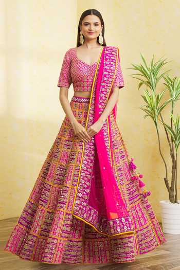 Vandana Sethi Colorblock Embroidered Bridal Lehenga Set 