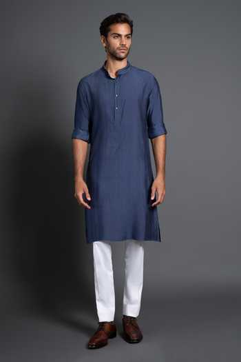 Raghavendra Rathore Jodhpur Silk Kantha Work & Pintuck Kurta 