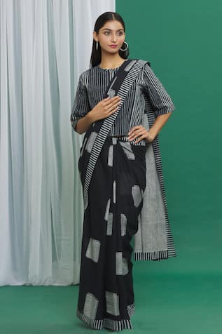 Cotton Square Pattern Saree With Crop Top  For Kids