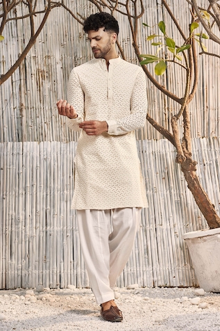 Charkhee Schiffli Straight Kurta & Salwar Set