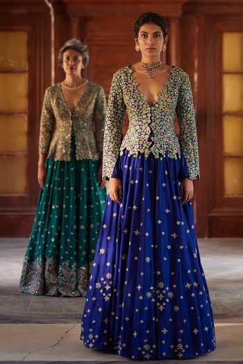Mrunalini Rao Cherry Blossom Embroidered Jacket Lehenga Set 