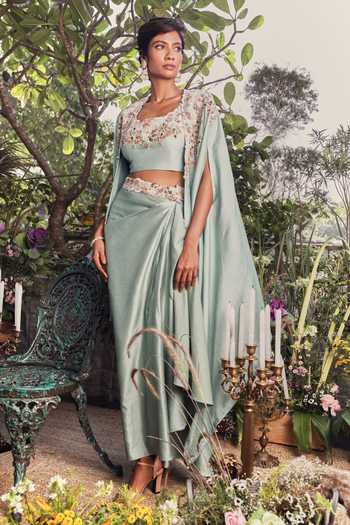 Prisho Chanderi Cape & Draped Skirt Set 