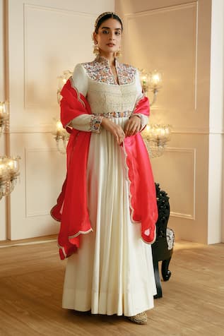 Chanderi Embroidered Anarkali With Dupatta 