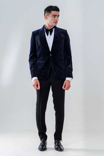 Amrit Dawani Velvet Cutdana Embroidered Tuxedo Set 