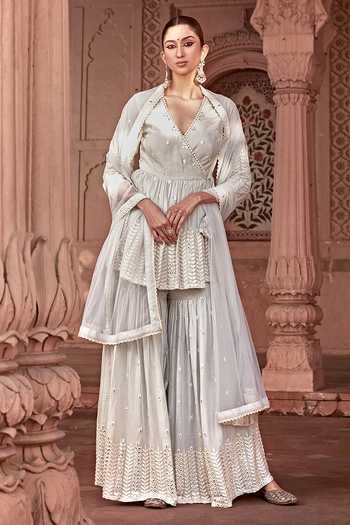 Preevin Leaf Pattern Peplum Angrakha Set 