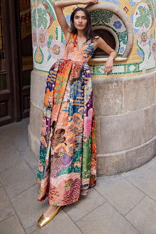 Trencadis Pattern Pleated Gown  