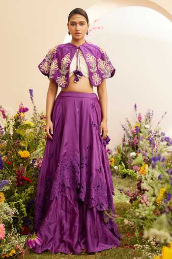 Chandrima Floral Embroidered Chanderi Cape 