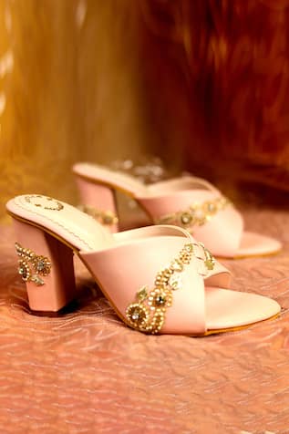 Harini Leaf Embellished Block Heels 