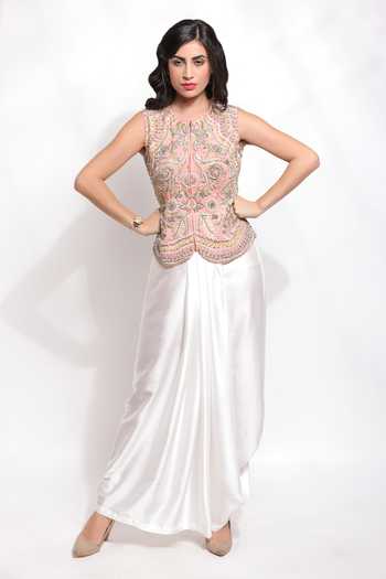 Sonali Gupta Embroidered Jacket & Draped Skirt Set 