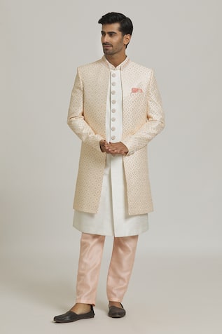 Sequin Work Front Open Sherwani Set 