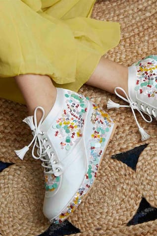 Tiesta Star Embroidered Sneaker Wedges 