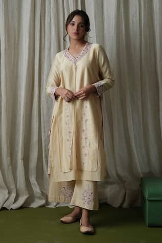 Kanika Sharma Chanderi Embroidered Layered Kurta & Pant Set 