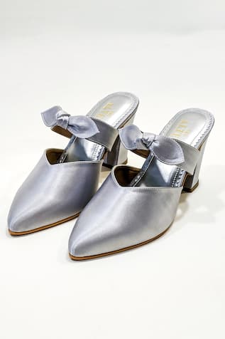 Metallic Satin Beverly Bow Block Heels 