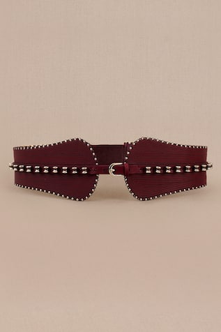 Metallic Stud Embellished Leather Corset Belt 