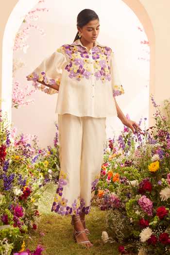 Chandrima 3D Pansy Patch Work Shirt 
