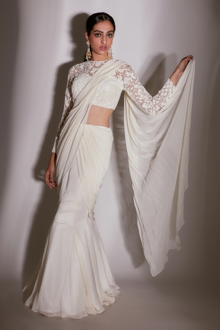 Premya By Manishii Pre-Draped Saree With Embroidered Blouse
