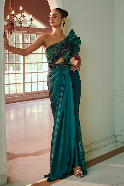 Adaara Couture Hand Embroidered Pre-Draped Saree Gown