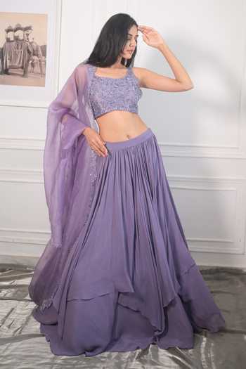 PIRI INDIA Hand Embroidered Blouse Layered Lehenga Set 