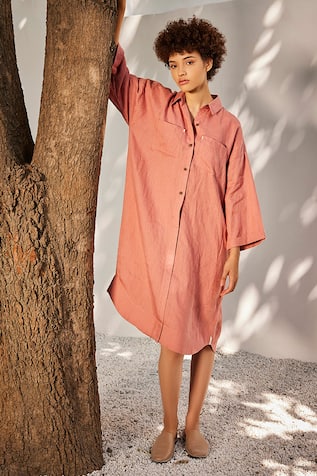 Kharakapas Blossom Flared Sleeve Linen Dress 