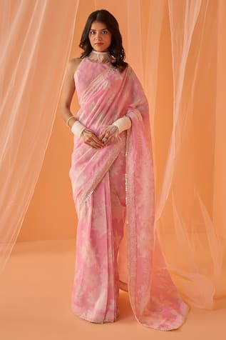 LASHKARAA Chanderi Printed Pre-Draped Saree With Blouse 