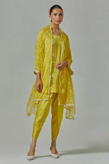 HOUSE OF TA-YA Neck Embroidered Kurta Dhoti Pant Set 