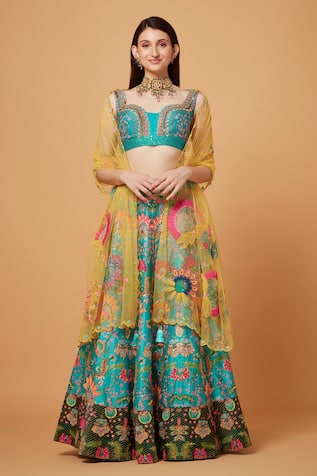 Siddhartha Bansal Sequin Flower Embroidered Bridal Lehenga Set 