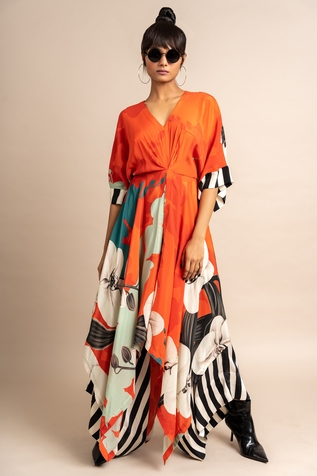 Nupur Kanoi Flower Print Kaftan & Draped Pant Set
