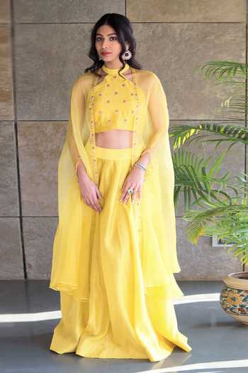Cupid Cotton Organza Embroidered Cape Lehenga Set 
