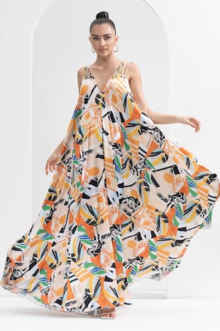 Mandira Wirk Abstract Print Strappy Dress 