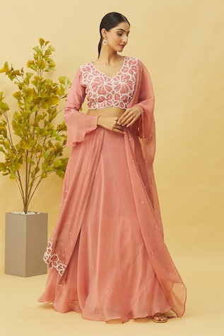 Khwaab by Sanjana Lakhani Floral Applique Blouse Lehenga Set