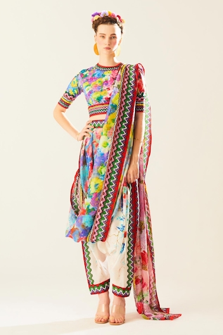 Rajdeep Ranawat Tamara Floral Pattern Pant Saree With Blouse