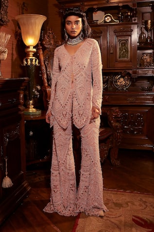 Rukh Organza Beads Embroidered Tunic With Sharara Pant 