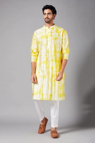 Yellow Tie Dye Bandhani Kurta Set For Kids