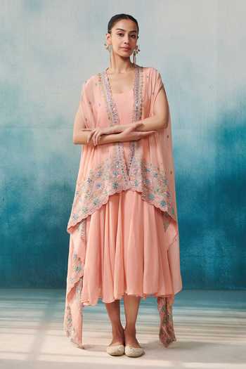 SUHINO Georgette Dress With Cape 