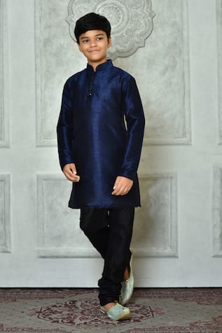 Navy Blue Kurta & Black Churidar Set 