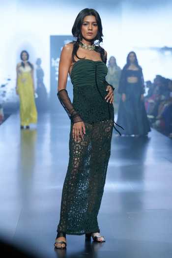Rina Dhaka Cutwork Crochet & Ruched Dress 