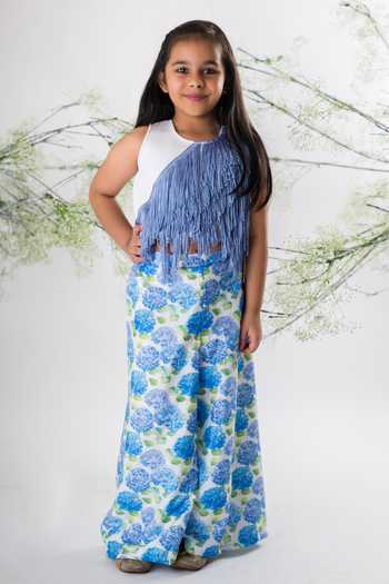 Lil Angels Fringe Top & Floral Print Pant Set 