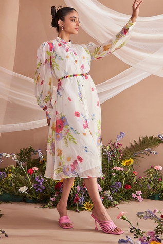 Dohr India Botanical Print Dress With Belt