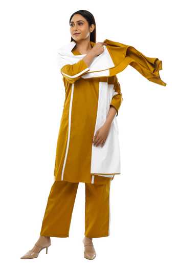 Khat Rounded Hem Poplin Cotton Kurta Pant Set 