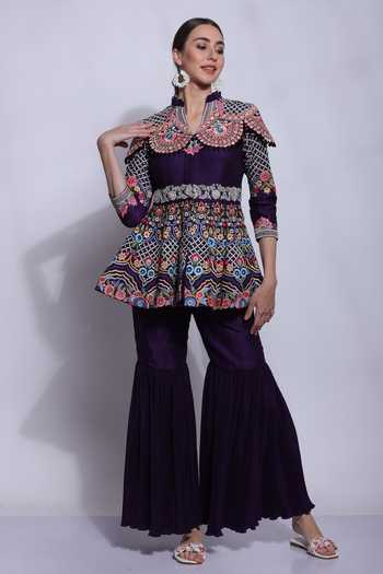 Sonali Gupta Hand Embroidered Peplum Kurta & Sharara Set 