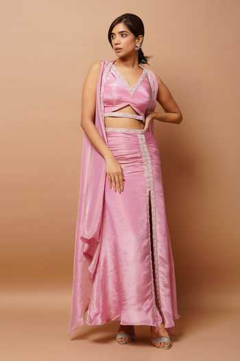 Ahi Clothing Border Embroidered Long Shrug & Skirt Set 