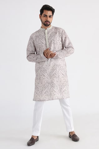 Smriti By Anju Agarwal Aaref Linen Printed Kurta Set 