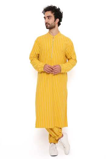 PS Men By Payal Singhal Striped Bomber Kurta & Joggers Set 