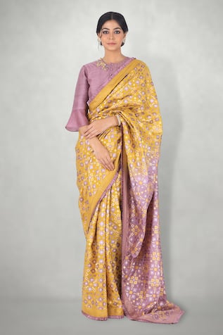 I Am Design Ombre Ikat Print Silk Saree 