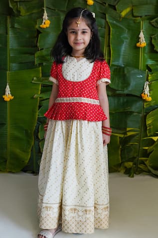 Puff Sleeve Bandhani Print Pattu Pavdai Dress 