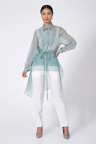 Applique Embroidered Asymmetric Shirt 